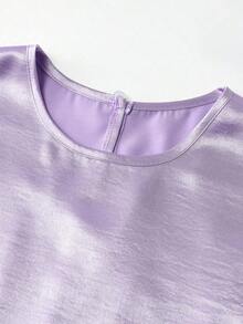Blusa sin mangas de satén con doble capa y volantes, elegante, adecuada para salidas y citas de primavera/verano - Púrpura malva - Ver 3