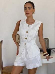 Traje elegante de oficina para mujer en amarillo claro/crema - Blanco - Ver 5