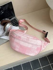 1件装时尚扎染涤纶休闲腰包，女士可调节肩带斜挎胸包，轻便简约风格，适合日常/户外使用 - 粉色 - 查看 9