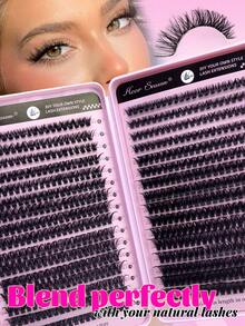 640pcs (60D+80D) D-Curl Fluffy False Eyelashes, 8mm-16mm, Large Capacity, Suitable For Creating Thick Fluffy Natural Eye Makeup, DIY Home Makeup, Large Capacity Single Piece False Eyelash Book, Suitable For Beginners And Makeup Artists, Soft And Durable, Can Be Used For DIY Fox Eye/Cat Eye Makeup, Segmented False Eyelashes, Portable Travel, Suitable For Stage, Wedding, Outdoor, Daily Work, Music Party And Other Occasions - 粉色 - 查看 2