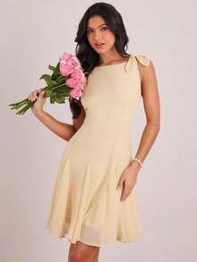 Vestido mini casual y de fiesta con pliegues y lunares para mujer - Amarillo claro - Ver 4