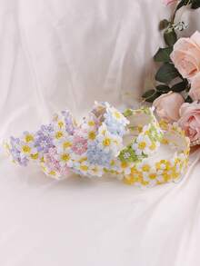 1 buah Bando Bunga Daisy Warna-warni, Bando Serbaguna Gaya Pedesaan yang Segar - A - View 4