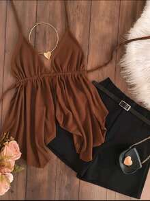 Women's Carnival 2026 Outfit: Cropped Top And High-Waisted Shorts - Blogger Look For A Cool Summer - Màu Khaki - Xem 1