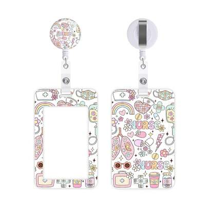 1 chiếc kẹp thẻ ID in hình y tá dễ thương có dây rút, bảo vệ thẻ chủ đề y tế Kawaii dành cho y tá điều dưỡng (RN), y tá phụ tá (LPN), trợ lý điều dưỡng (CNA), sinh viên y khoa và phụ kiện làm việc cho nhân viên văn phòng.