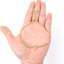 1pc Fashion Adjustable Beaded Letter Bracelet For Women - Yellow Gold - View 3