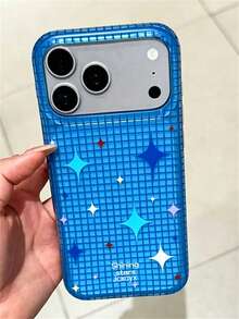 Y2K風格格紋圖案糖果色透明手機殼 適用於 iPhone 17 Pro Max, 17 Pro, 17, 16 Pro Max, 16 Pro, 16, 15 Pro Max, 15 Pro Max, 14, 13 等，藝術可愛防震軟保護背蓋 - 藍色 - 查看 3
