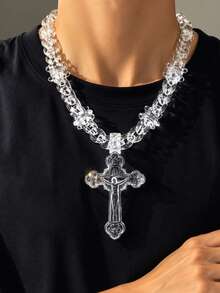 1pc Fashionable Punk Street Hip Hop Style Unique Acrylic Thorn Cross Transparent Necklace, Suitable For Men's Daily Wear, Festivals And Parties - Multicolor - View 1