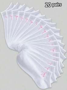 5/10/20 Pairs Unisex Ankle Socks, Invisible Socks, White Socks, Breathable, Absorbent, Suitable For Girls, White Collar, Casual, Sports, Business And Other Daily Wear, Can Be Worn All Year Round, Random Color Combinations - White - View 7