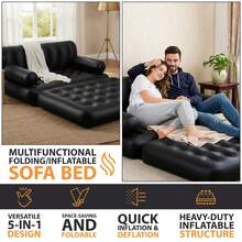 Crystals 5 In 1 Multipurpose Inflatable Sofa Bed – PVC Fold Out Air Couch & Double Bed, 188 X 152 X 64 Cm, Black - Black - View 4