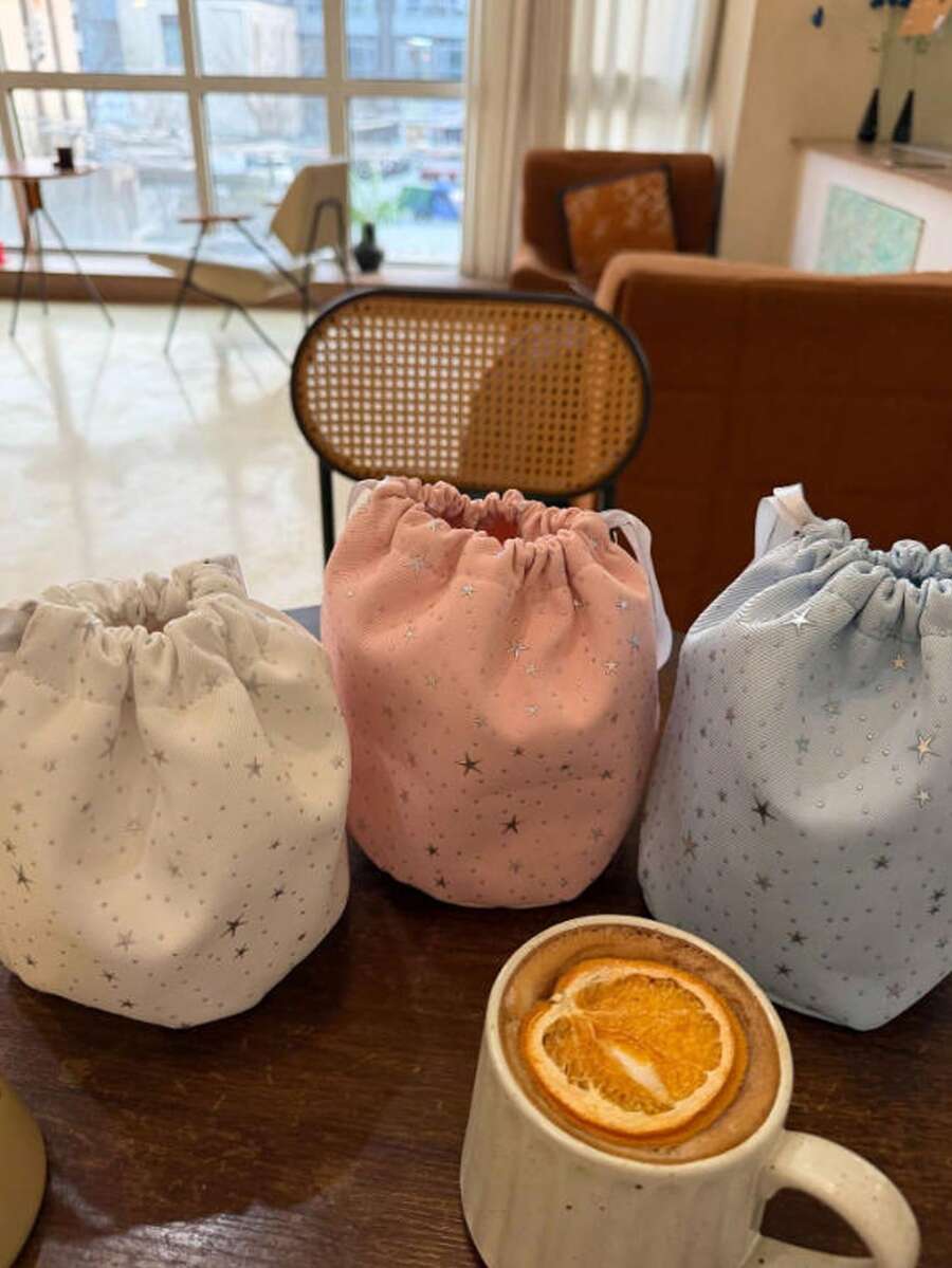 Cute Star Print Drawstring Cosmetic Bag, Large Capacity Pouch, Portable Makeup/Sundries Storage Bag, Suitable For Students And Commuters