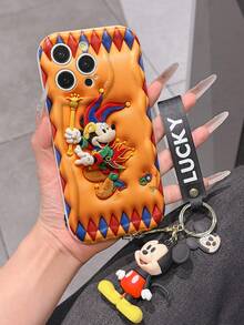 Disney Mickey Mouse Clubhouse Phone Case : 3D Fluffy Pattern Border Protector Phone Soft Phone Case With A Free Cute Mickey Bracelet Chain Lanyard, Mickey, Minnie, Goofy, Donald Duck, Daisy Duck, Pluto, For Apple 17 Promax 17 Pro 16 15 14 13 12 11 Pro Max XS Max X XR Soft Cover Summer Phone Case - 白色 - 查看 5