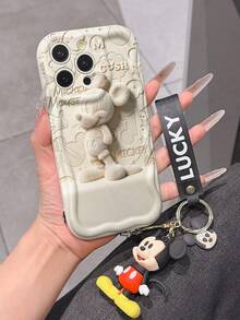 Disney Mickey Mouse Clubhouse Phone Case : 3D Fluffy Pattern Border Protector Phone Soft Phone Case With A Free Cute Mickey Bracelet Chain Lanyard, Mickey, Minnie, Goofy, Donald Duck, Daisy Duck, Pluto, For Apple 17 Promax 17 Pro 16 15 14 13 12 11 Pro Max XS Max X XR Soft Cover Summer Phone Case - 白色 - 查看 5