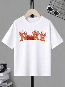 Disney Cars Flame Letter Boys' Short-Sleeve T-Shirt, Children's Summer Clothing - trắng - Xem 2