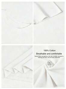 Spring/Summer Oversized Tops, 100% Cotton, Women's Short Sleeve T-Shirt, Cheerful Breakfast (Croissant And Strawberry Coffee) Pattern, Solid Color, Round Neck, Soft And Comfortable, Casual, Streetwear, Y2K, Beach, Graduation Party, Vacation, Top, Summer, Spring, T-Shirt, Gym, Sports, Party Top, Blouse, Roman Style, Vintage, Carnival, Valentine's Day, Maija, Women's Tops, Spring Outfit, Jersey, Women's Winter Clothing, Summer Clothing, Funny T-Shirts, Vacation, Beach, Casual, Cute Tops, Black Top, White Top, Summer Tops, Spring Fashion For Women, Easter Clothing For Women, Carnival, All Seasons, Office/Lounge/Home/Minimalist, Western Style, Outfit, American Retro Style, Unisex, Outerwear, Autumn, Women's Fashion Plus Size - White - View 3