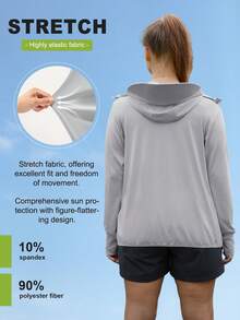 Plus Size Women's UPF 50+ Lightweight Breathable Outdoor Sun Protection Hoodie Jacket, Suitable For Fishing, Summer Sports - Light Grey - View 6