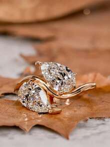 Bague de fiançailles, bague de mariage, bague de promesse, bague de cocktail unique en zircone cubique de coupe poire synthétique. Cadeau pour les fiançailles, l'anniversaire de mariage, Thanksgiving, la fête des mères - golden - Voir 11