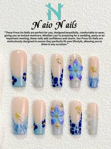 NAIO Bộ 10 móng giả dán thủ công, phong cách Y2K cá tính, kiểu Pháp, kiểu gel, kiểu hoa, kiểu biển, họa tiết vỏ sò xanh dương, trang trí hoa 3D nổi và đinh tán vàng. Thích hợp cho phụ nữ và bé gái, dự tiệc, đi nghỉ mát và sử dụng hàng ngày. Kèm bộ dụng cụ, món quà tuyệt vời cho móng tay của phái nữ. Có 3 kích cỡ: hình hạnh nhân, hình vòm, hình quan tài. - Nhiều màu - Xem 16