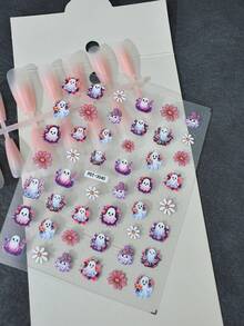 1pc Colorful Flower Ghost Nail Stickers, Self-Adhesive Disposable Embossed Nail Art Decals, Cute Style Nail Art Stickers, Suitable For Holiday Party, Cartoon Pattern - Multicolor - View 6