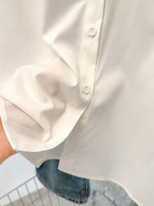 Camisa casual de mujer de unicolor de manga larga y abotonadura sencilla - Blanco - Ver 5