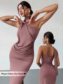 Vestido suelto con mangas acampanadas asimétricas de color marrón moca para mujer, vestido largo de moda, ropa de primavera/verano, adecuado para ir al trabajo, elegante, sexy, vacaciones, playa, estilo bohemio, Hawái, festivales de música, fiestas, atuendo de trabajo - Marrón Mocha - Ver 9
