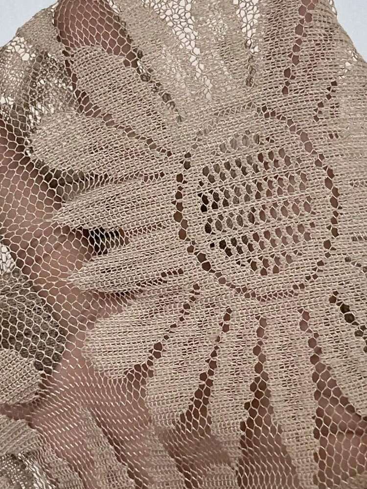 Blusa de mujer con mangas de encaje floral, parches y tejido de gofre, color blanco - Albaricoque - Añade 6