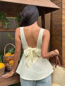 Blusa elegante con volantes bordados para mujer - Amarillo - Ver 4