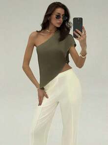 Blusa de unicolor casual y versátil para uso diario de mujer - Verde Oscuro - Ver 7