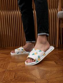 Anti-Slip Linen House Slippers With Fruit Print Comfortable Breathable Home Shoes - Yellow - View 5