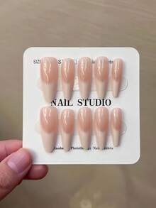 10 piezas/caja Puntas de uñas francesas largas con forma de almendra, degradado blanco lechoso, estilo Y2K, hechas a mano. Incluye 1 pegamento de gelatina y 1 lima de uñas. Adecuado para uso diario y de fiesta para mujeres y niñas. - Albaricoque - Ver 2