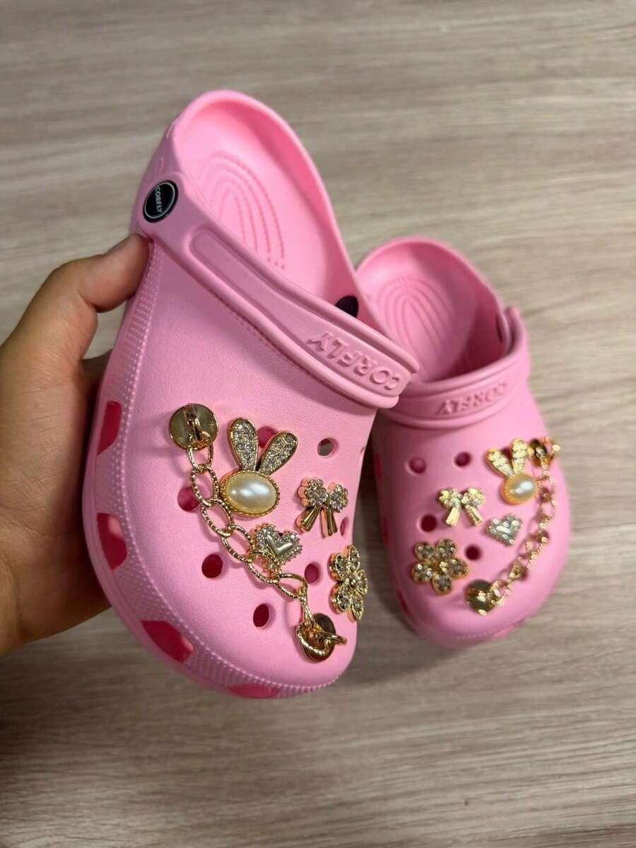 Children's Clog Shoes With Buttons, Comfortable, Soft, Crocoba - 淺粉色 - 查看 1