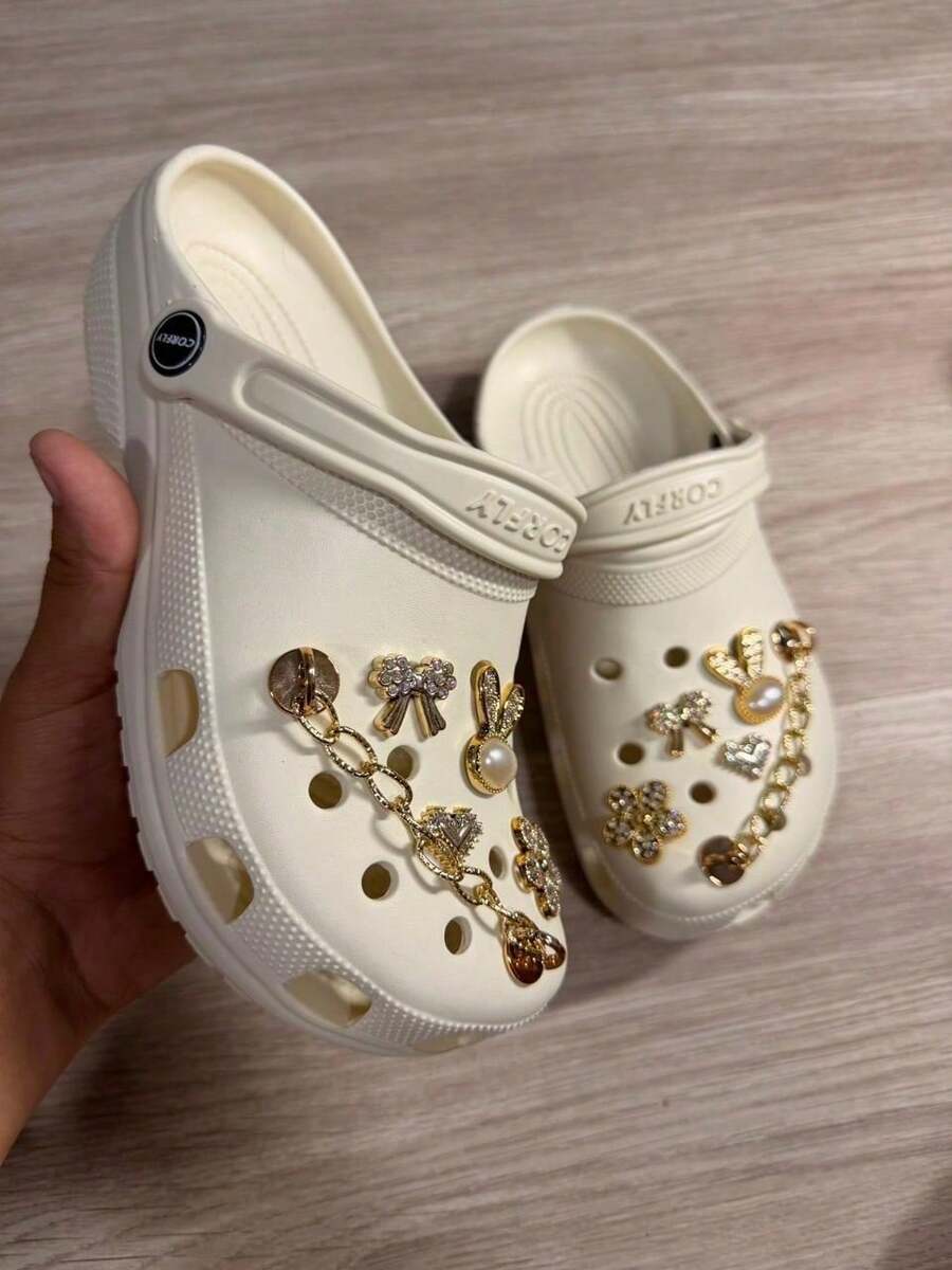 Children's Clog Shoes With Buttons, Comfortable, Soft, Crocoba - Off White - View 1