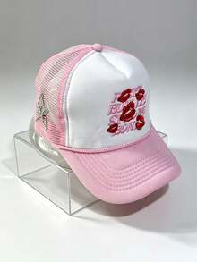 1pc Hot Selling Summer Embroidered Lip Letter Mesh Baseball Cap, Breathable Sports Sun Hat - A - View 11