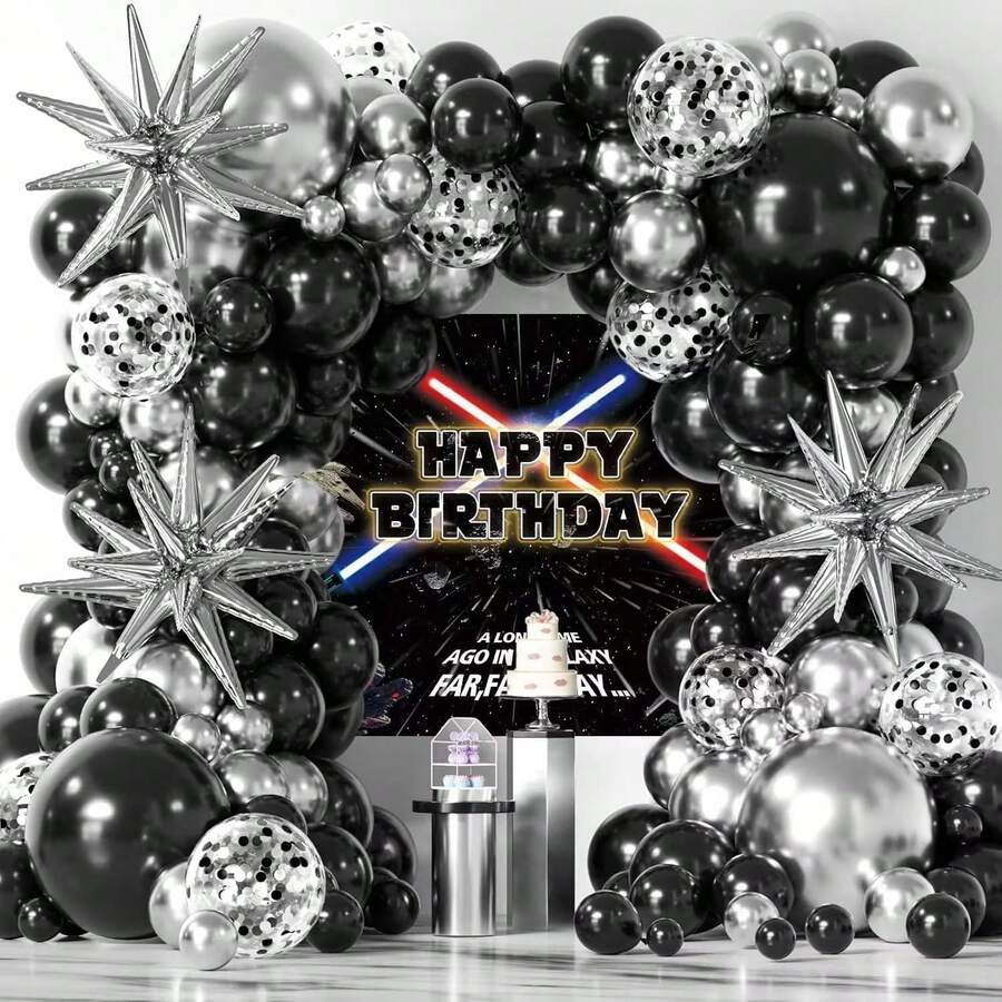 116 Stück Galaxy Themen Party Dekorationsset, inklusive Ballon Bogen Kit, geeignet für 1. Geburtstag Party, Weltraum Themen Party, Galaxy Themen Geburtstag, Baby Shower Dekoration - Übersicht 1