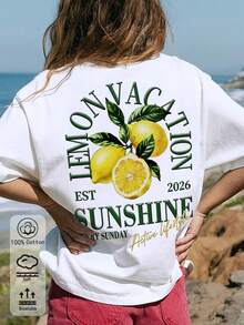 2026 T-Shirt Bianca Oversize 100% Cotone, T-Shirt Grafica Stile Street Americano Retrò, Abbigliamento Sportivo Casual Primavera/Estate/Tutte Le Stagioni Per Donna, Top A Maniche - 白色 11 - 查看 2