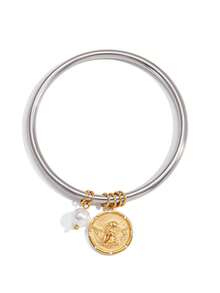 1pc Angelic Hoop Charm Bracelet | 304 Stainless Steel Smooth Circular Bracelet | Ideal For Valentine's Day And Everyday Wear - Multicolor - View 3