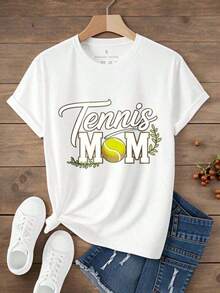 Conjunto para el Día de la Madre, Camiseta de Manga Corta para Mujer, Camiseta Casual de Cuello Redondo con Estampado para Mujer, Camiseta de Estilo Casual para Mujer, Diseño Gráfico "Mamá Tenista", Ropa de Playa, Regalo para Madres Entusiastas del Tenis, Adecuada para Fiestas de Navidad, Actividades Deportivas, Fiestas de Vacaciones, Deportes y Otros Regalos Festivos (220g). Topstops sueltos y cómodos para mujer - Blanco - Ver 2