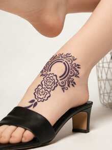 Hana Hand-Drawn Hollow Floral Tattoo Stencil - Sexy Floral Pattern, Suitable For Hands, DIY Painting, Ink, Reusable Mandala Design Template Stickers, Suitable For Women Body Party Makeup - Black - View 5