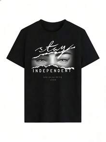 Short-Sleeve T-Shirt With Inspirational Text And Grunge Print,  Short-Sleeve T-Shirt For Spring And Summer 2026, Made In Mexico, 180 Grams. Cartoon Print, Couple Design, Suitable For Indoor Or Outdoor Wear. Crew Neck, Unisex, Ideal For Office And Leisure. One-Pack. - BK-P631577SLNDXZGY415 - 查看 2