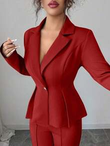 Elenzya Traje elegante que afina la cintura, pantalones acampanados y estilizadores para uso diario, adecuado para vacaciones, citas, Día de la Independencia, atuendo de maestra - Rojo - Ver 5