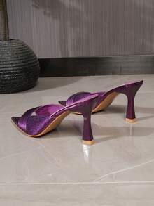 Women's Pointed Toe Woven Strap High Heel Mule Sandals - Purple - View 6