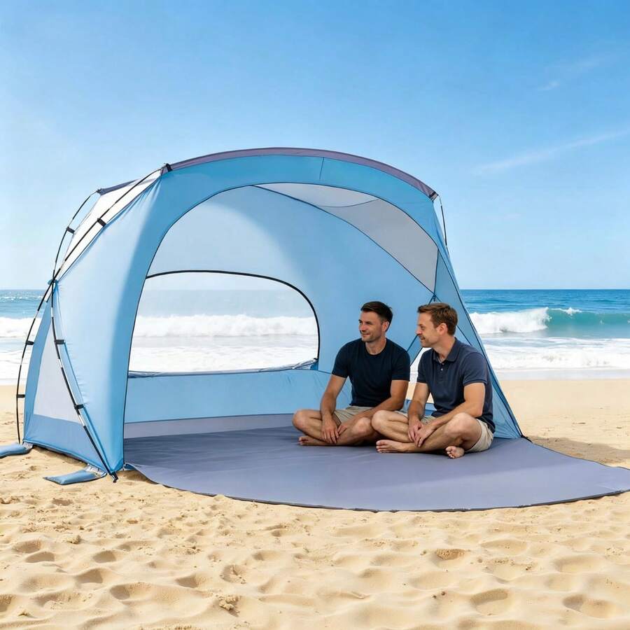Beach Tent Sun Shelter For 6 Person, UPF 50+ Protection, Portable Sun Shade Canopy With Carrying Bag & Sand Pockets, Lightweight And Easy Setup Beach Umbrella For Family Camping Outdoor Picnic - for 6 Person, Sand Pockets, 72 in - 查看 1