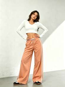 Pantalones con rayas laterales - Rosa - Ver 3