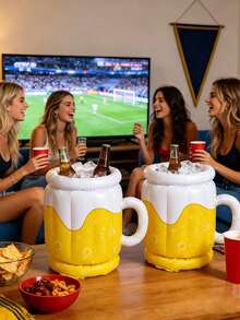 1pc Solid Color Squishy Inflatable Mug-Shaped Ice Bucket, ABS Plastic Floating Portable Cooler, Summer Drink Holder, Plain Pattern, Casual Party Style, Unisex Adult For Beach Pool Picnic - One Size Fits All - View 3