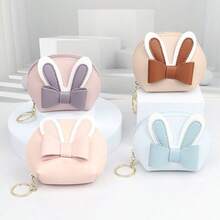 1pc Cute Bowknot Rabbit Compact Coin Purse, DIY Decor Pendant Suitable For Student & Women Backpack, Fashionable & Versatile - Multicolor - View 1