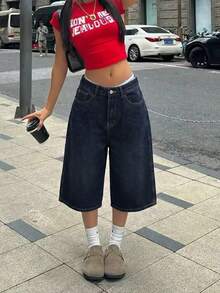 Quần jeans nữ dáng rộng phong cách Y2K retro với túi sau và túi xẻ bên hông, kiểu quần ống rộng lửng thoải mái, đa năng cho mùa xuân/hè. - Màu xanh lam - Xem 3