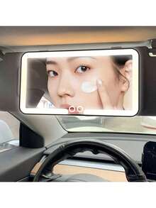 Reletech Fccemc Super Thin LED Car Vanity Mirror, High Definition Makeup Mirror, Sun Visor Mounted Makeup Mirror With USB Charging, Dimmable Touch Screen, For Ladies - A - View 4