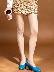 1 Pair Large Polka Dot White Shaping Pantyhose Sexy Fashionable Cute For Date Night Party Spring Fall - Multicolor - View 1