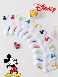 Disney 10/5/1 双装迪士尼袜子，可爱米奇白色船袜，带有彩色3D米奇耳朵图案，透气舒适卡通袜，适合儿童，可作礼物，夏季款 - 彩色 - 查看 16