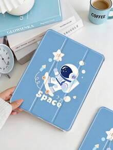 1 chiếc ốp lưng máy tính bảng hình phi hành gia hoạt hình nền xanh dương, viền mềm chống rơi vỡ, chống mài mòn, chức năng từ tính tự động bật/tắt màn hình, đẹp/sáng tạo/vui nhộn/cá tính/dễ thương, ốp lưng gấp ba có khe cắm bút cho iPad - Nhiều màu - Xem 1
