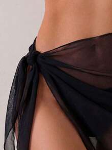 1 pieza Conjunto de pareo y falda de color café para vacaciones, moda de verano y playa - Negro - Ver 3